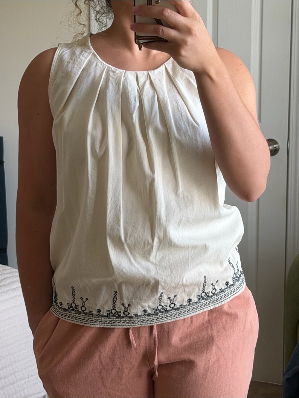 Cream Embroidered Sleeveless Top